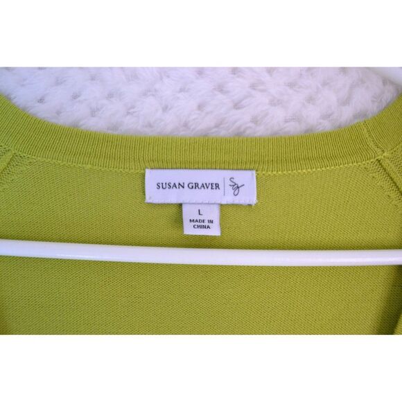 Susan Graver Women's Large Green Embellished 3/4 Sleeve Button Cardigan Sweater - Picture 6 of 11